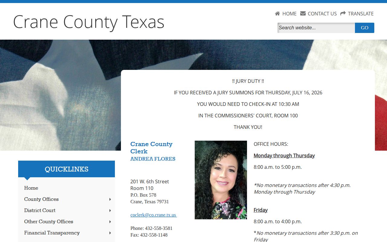 Crane County clerk contacts and public-record request link