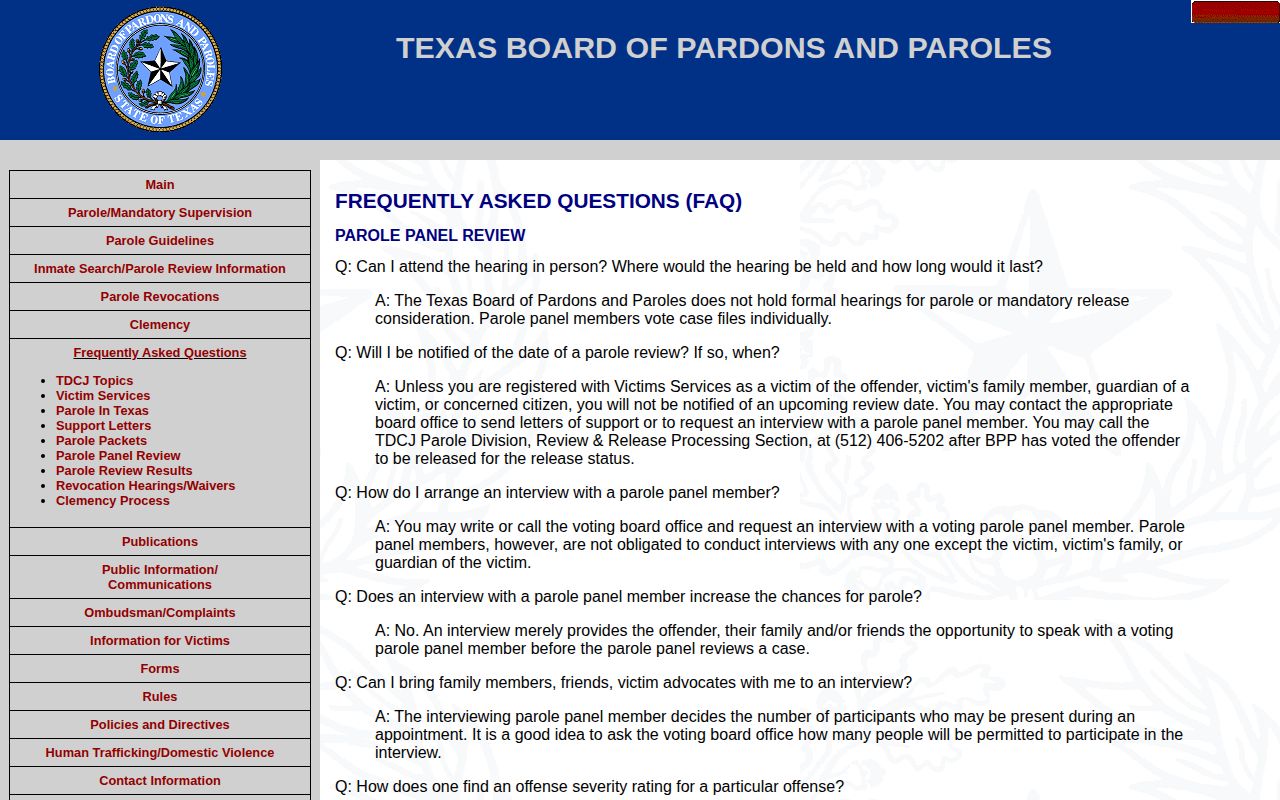 Crane County parole review record explanation from Texas officials